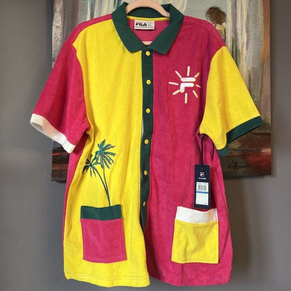 Fila Other - Fila Palani Sz XL Terry Tennis Polo Yellow/Pink Shirt Cotton Blend Embroidered